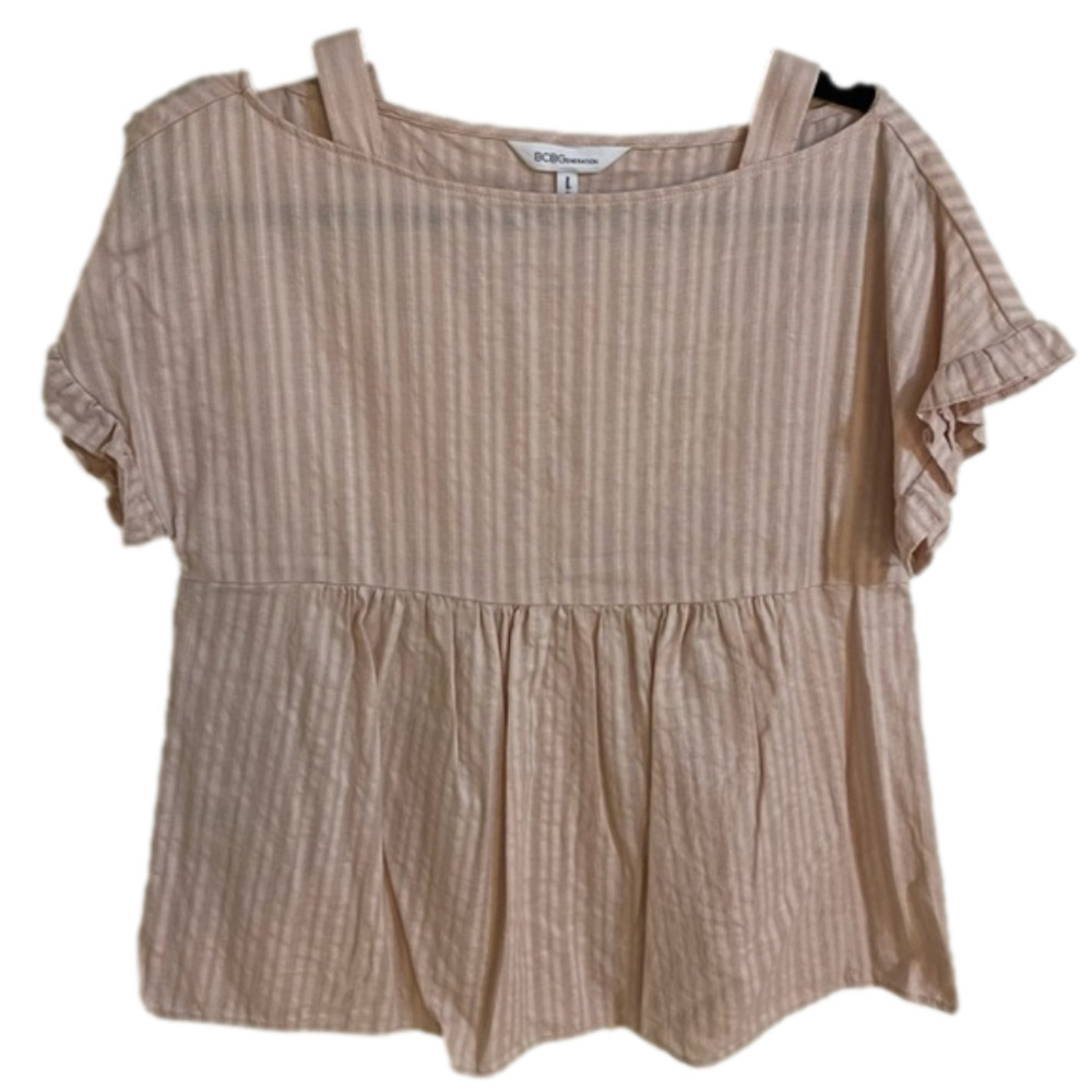 𝅺BCBGENERATION  off shoulder top, ruffled sleeves, strips